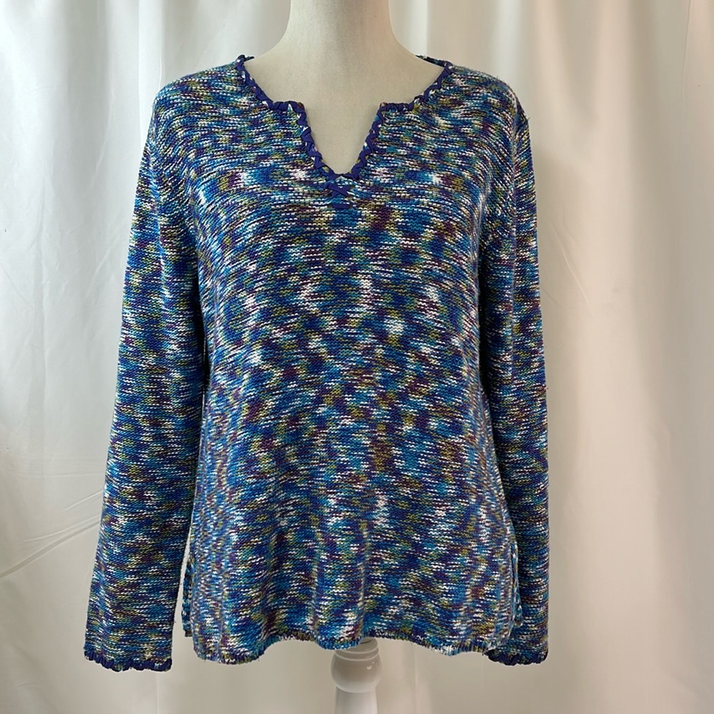 Ruby Rd. Variegated Purple Blue Green V-Neck Sweater Size Medium
